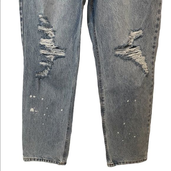 NOBO New Light Wash Super Hi Rise Relaxed Fit 90s Distressed Denim Blue Jeans - Picture 5 of 11